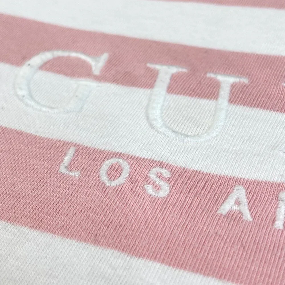 Guess Los Angeles Pink White Striped Short Sleeve Shirt Unisex - Picture 5 of 7